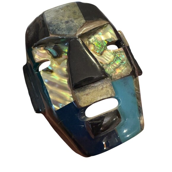 Tribal Mask Fused Glass Face Figure Cancun Art Figurine Mexico Souvenir Handmade - Picture 7 of 14